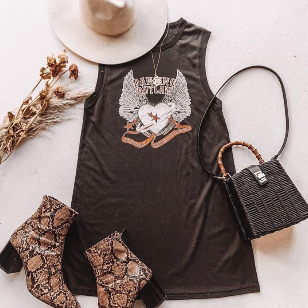 SOLD OUT Charcoal Dancing Outlaw Graphic Sleeveless Dress - Picture 1 of 8